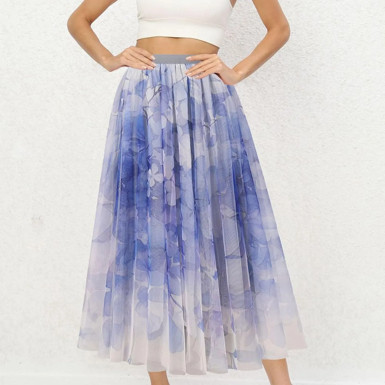 Women Summer Boho Skirts Elastic Waist Floral Beach Maxi Skirt Flowy Pleated Bohemian Skirts Cruise Outfits