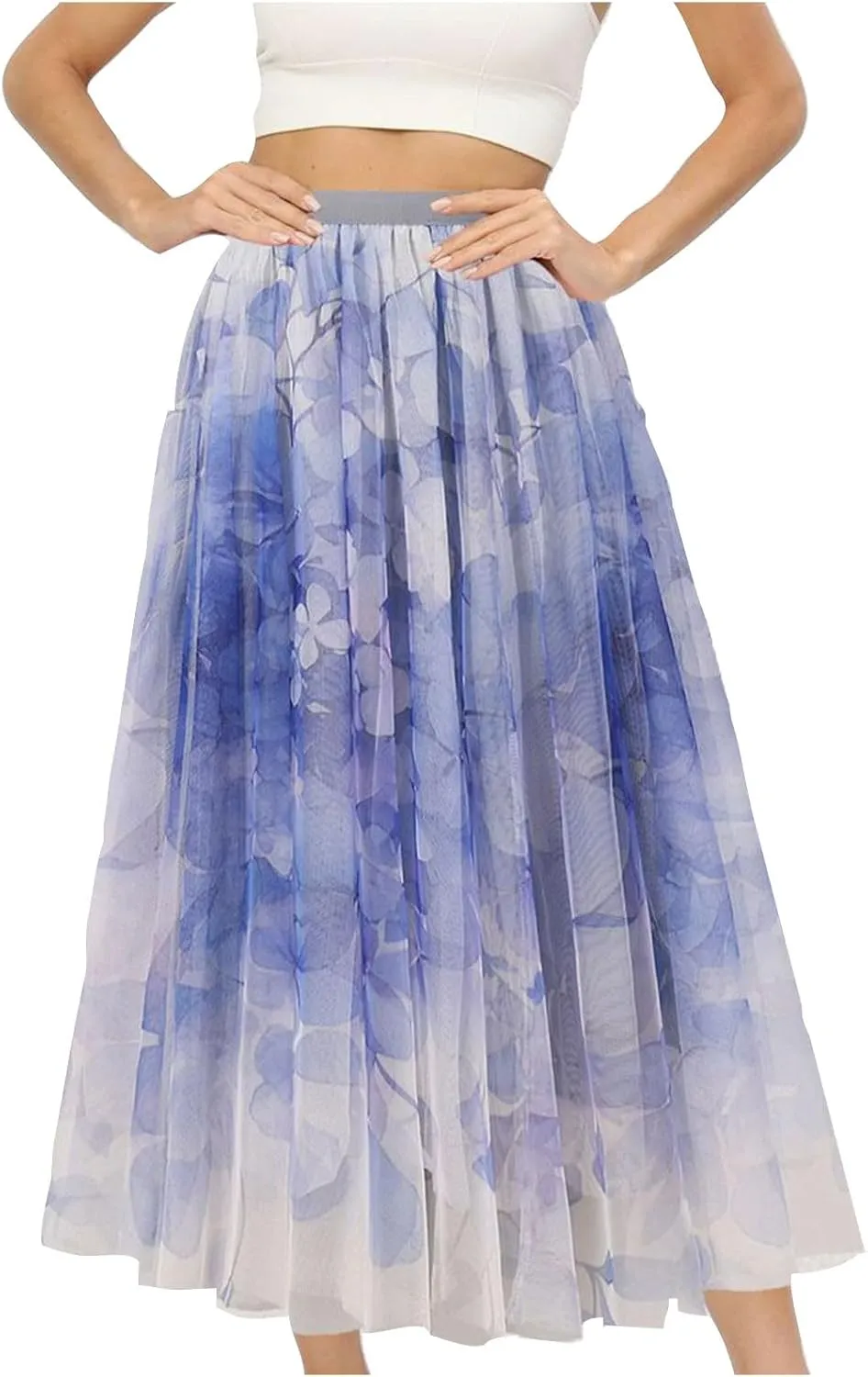 Women Summer Boho Skirts Elastic Waist Floral Beach Maxi Skirt Flowy Pleated Bohemian Skirts Cruise Outfits