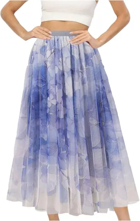 Women Summer Boho Skirts Elastic Waist Floral Beach Maxi Skirt Flowy Pleated Bohemian Skirts Cruise Outfits