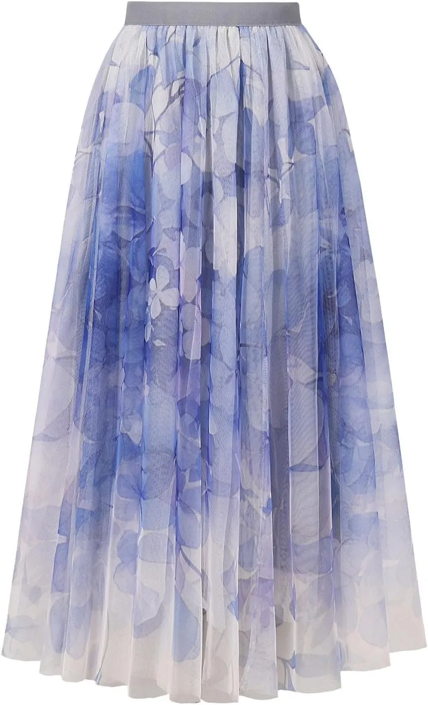 Women Summer Boho Skirts Elastic Waist Floral Beach Maxi Skirt Flowy Pleated Bohemian Skirts Cruise Outfits