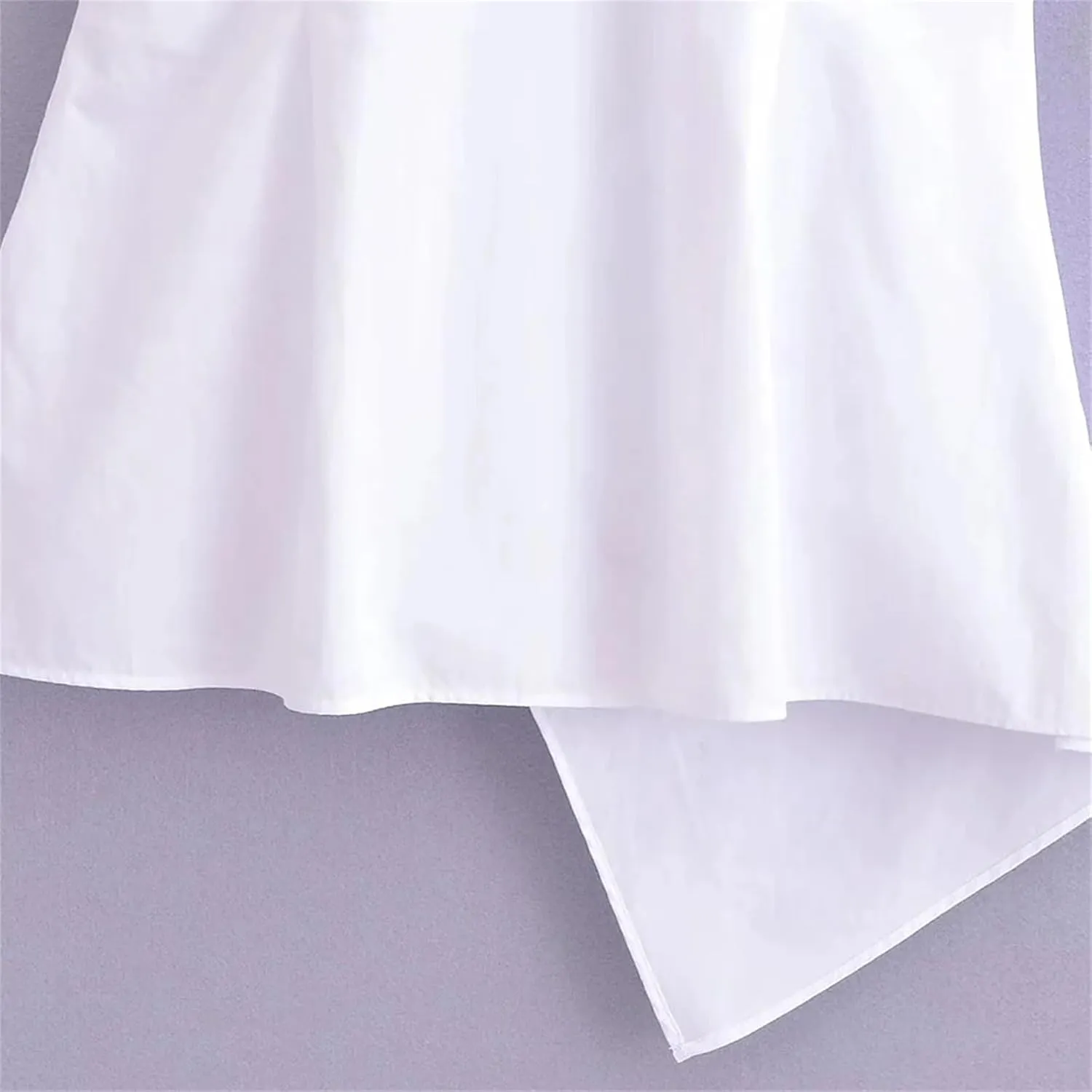 Women's Asymmetric Poplin Shirt Tie Front Lapel Short Sleeve Button Shirt Chic Top
