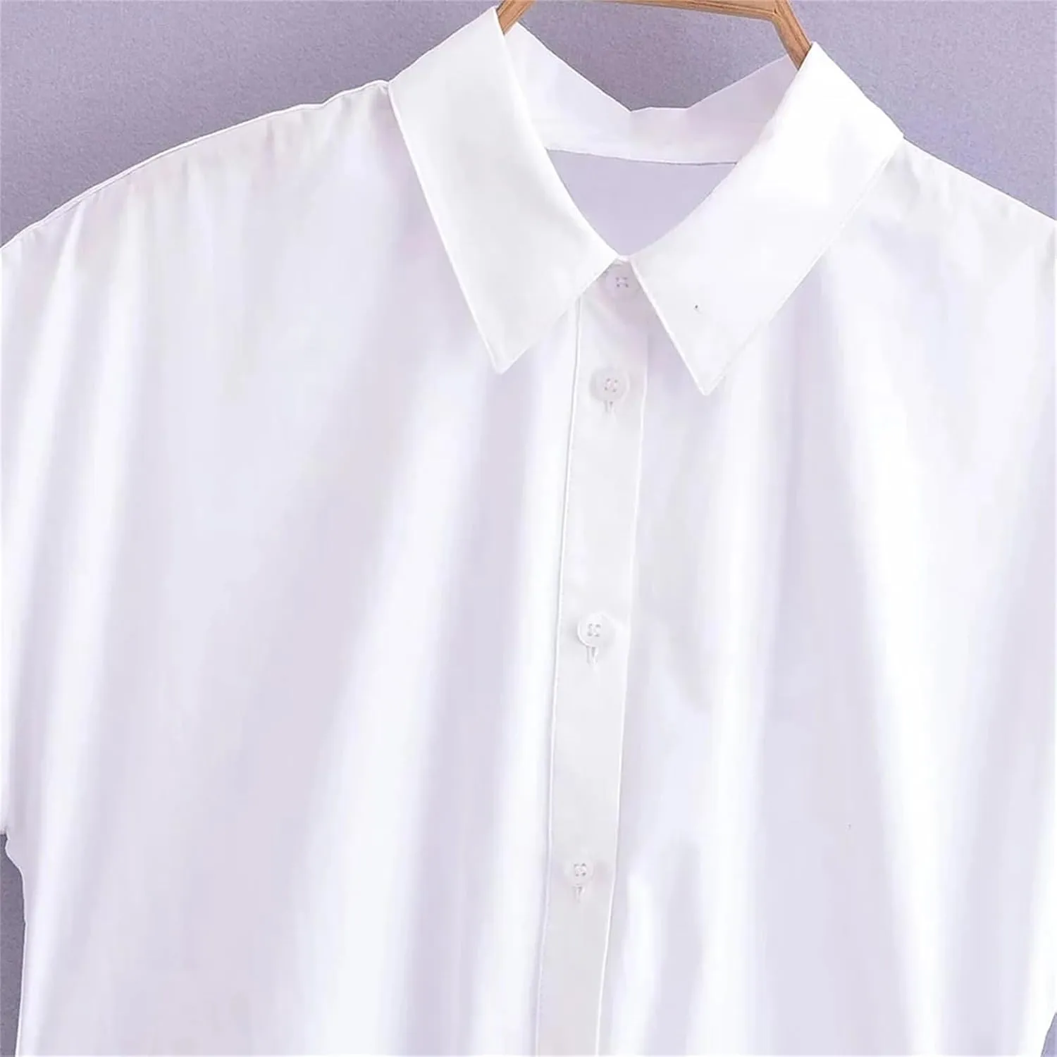 Women's Asymmetric Poplin Shirt Tie Front Lapel Short Sleeve Button Shirt Chic Top