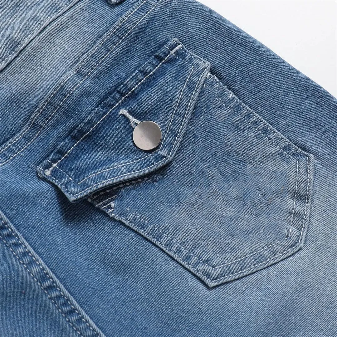 Women's Fashion Stretch Flare Jeans Mid Waist Casual High Street Jeans
