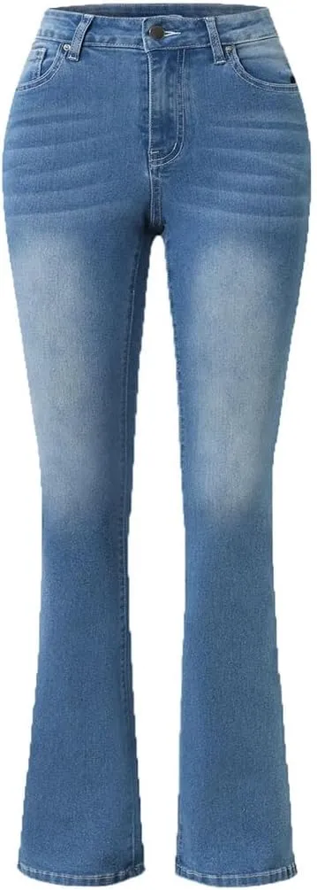 Women's Fashion Stretch Flare Jeans Mid Waist Casual High Street Jeans