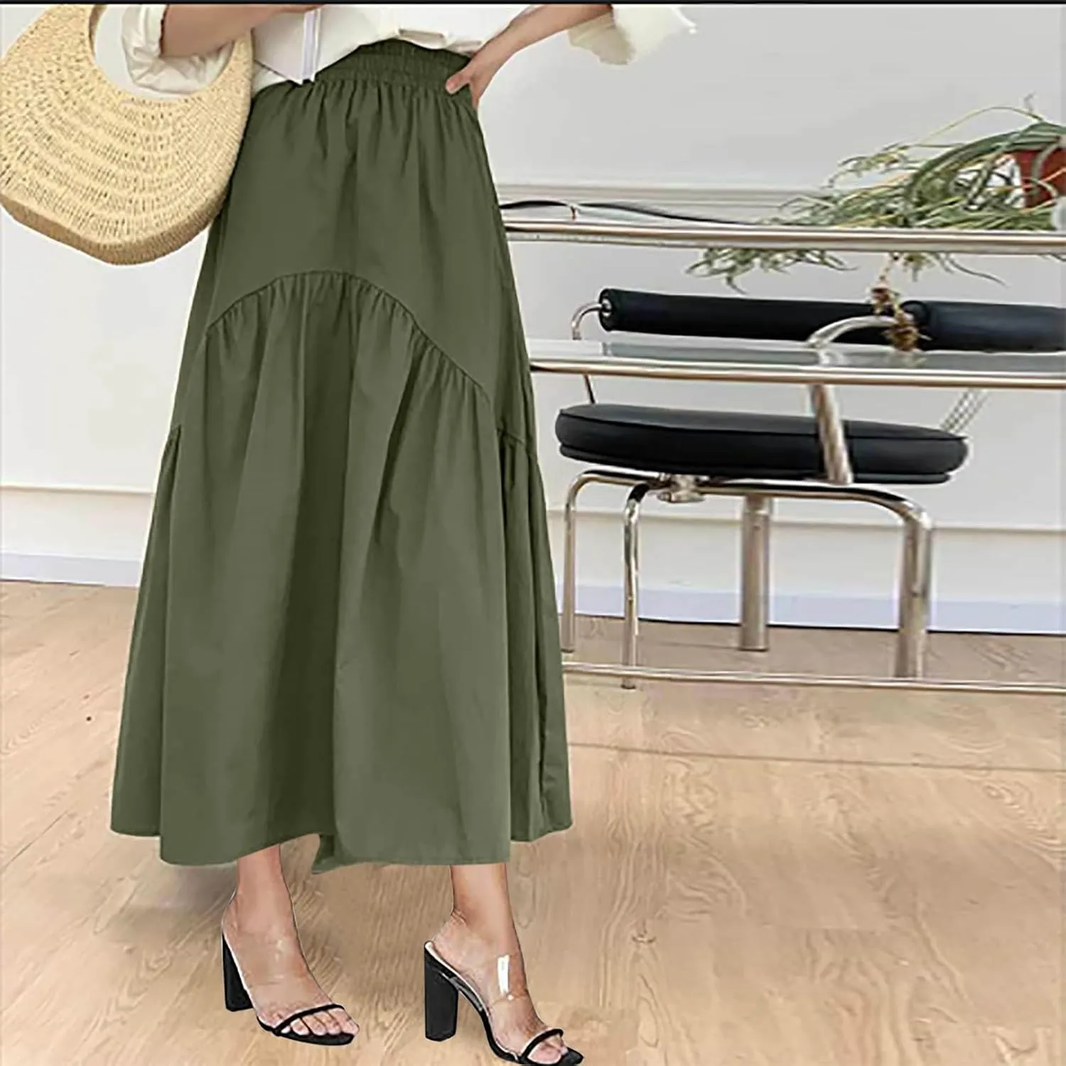 Womens High Waist Beach Skirts 2025 Boho Vacation Long Skirt Flowy Ruffle Pleated Bohemian Skirt Cruise Outfits