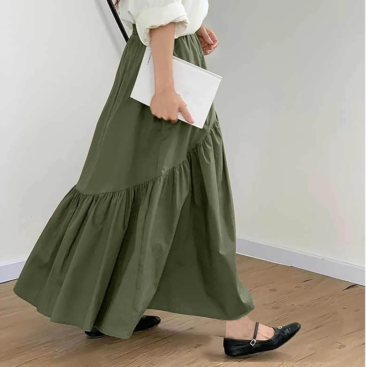 Womens High Waist Beach Skirts 2025 Boho Vacation Long Skirt Flowy Ruffle Pleated Bohemian Skirt Cruise Outfits