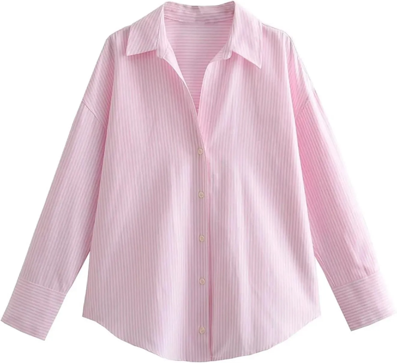 Women's Loose Shirt Lapel Long Sleeves Button Front Casual Lightweight Shirt Chic Tops