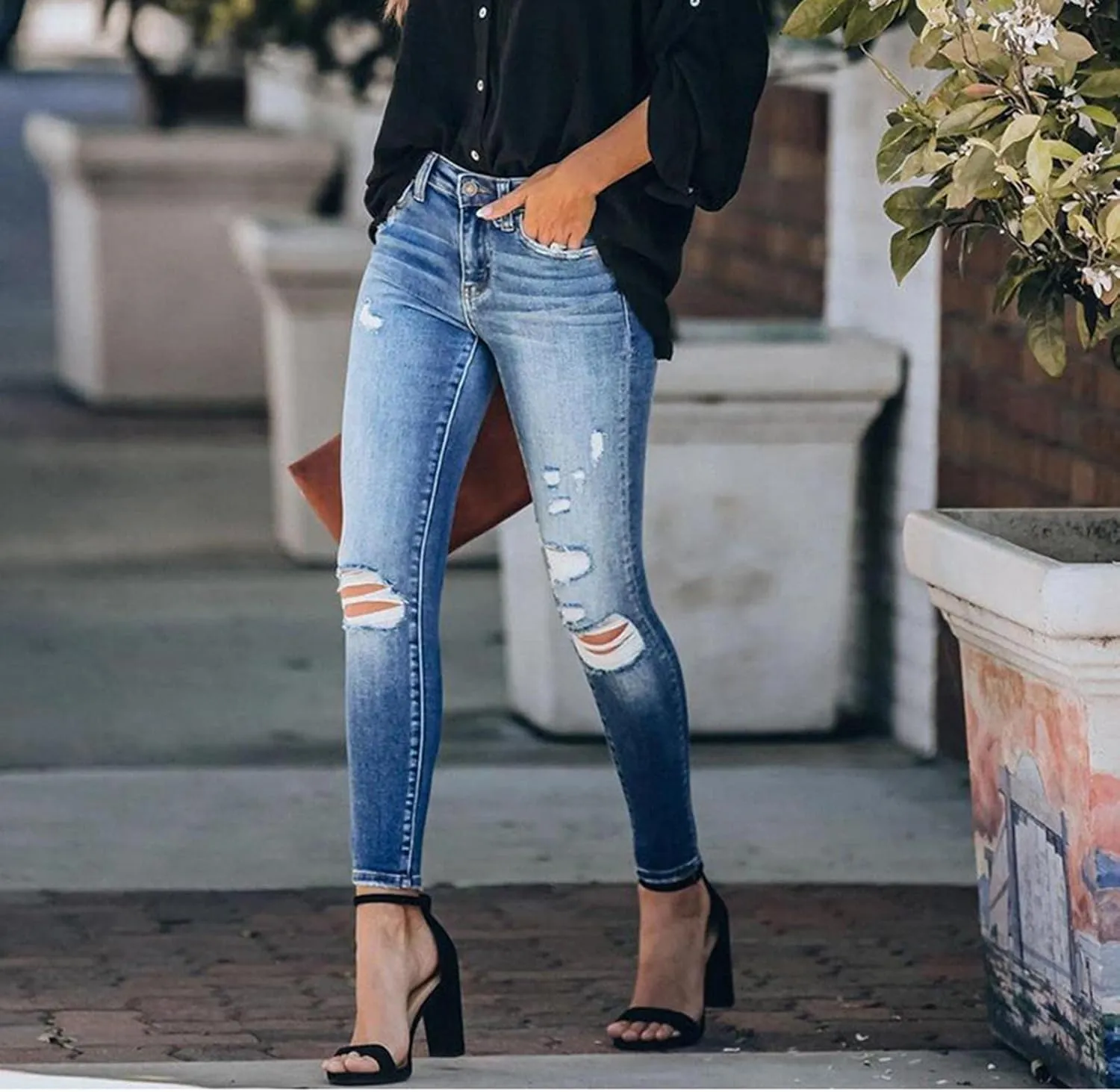 Women's Ripped Boyfriend Jeans Distressed Jeans Stretch Skinny Jeans with Hole Strecthy Slim Fit Casual Paddy Stretch