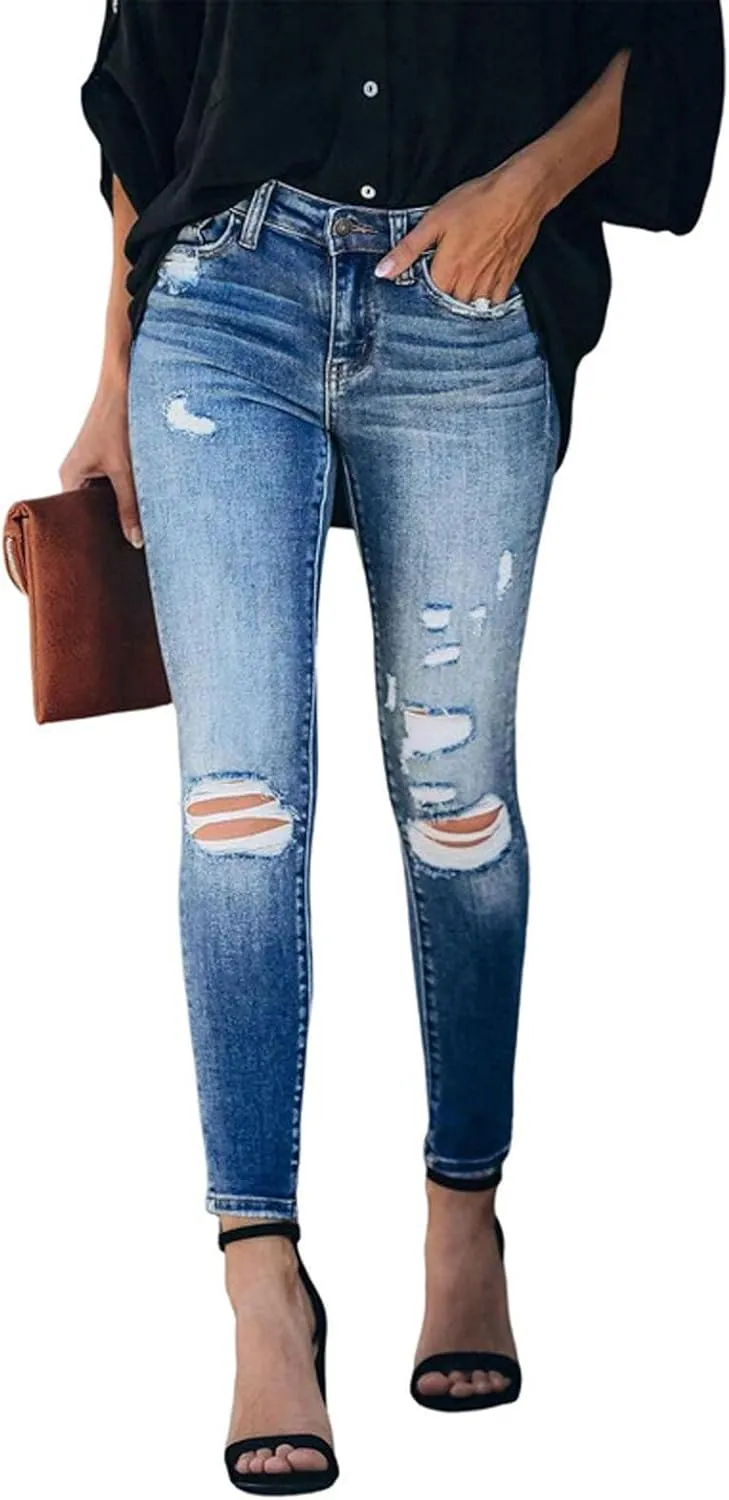Women's Ripped Boyfriend Jeans Distressed Jeans Stretch Skinny Jeans with Hole Strecthy Slim Fit Casual Paddy Stretch