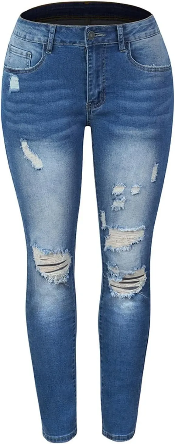 Women's Ripped Boyfriend Jeans Distressed Jeans Stretch Skinny Jeans with Hole Strecthy Slim Fit Casual Paddy Stretch