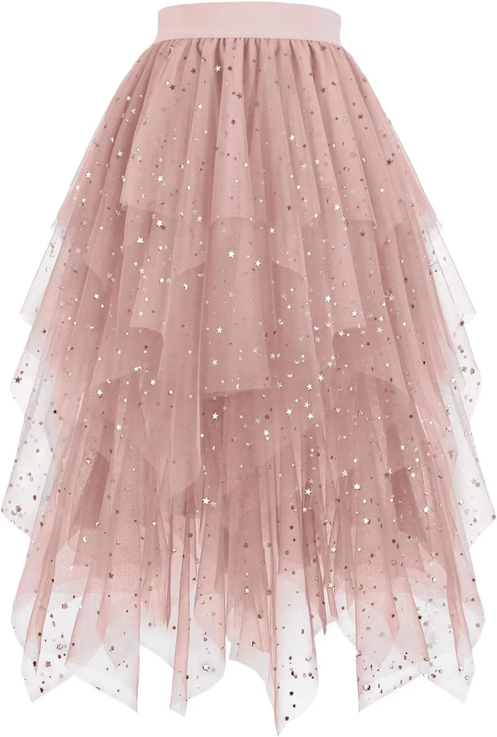 Women's Sequin Mesh Tulle Skirts High Low Layered A-line Skirt Midi Length Irregular Tutu Skirt for Women 2025