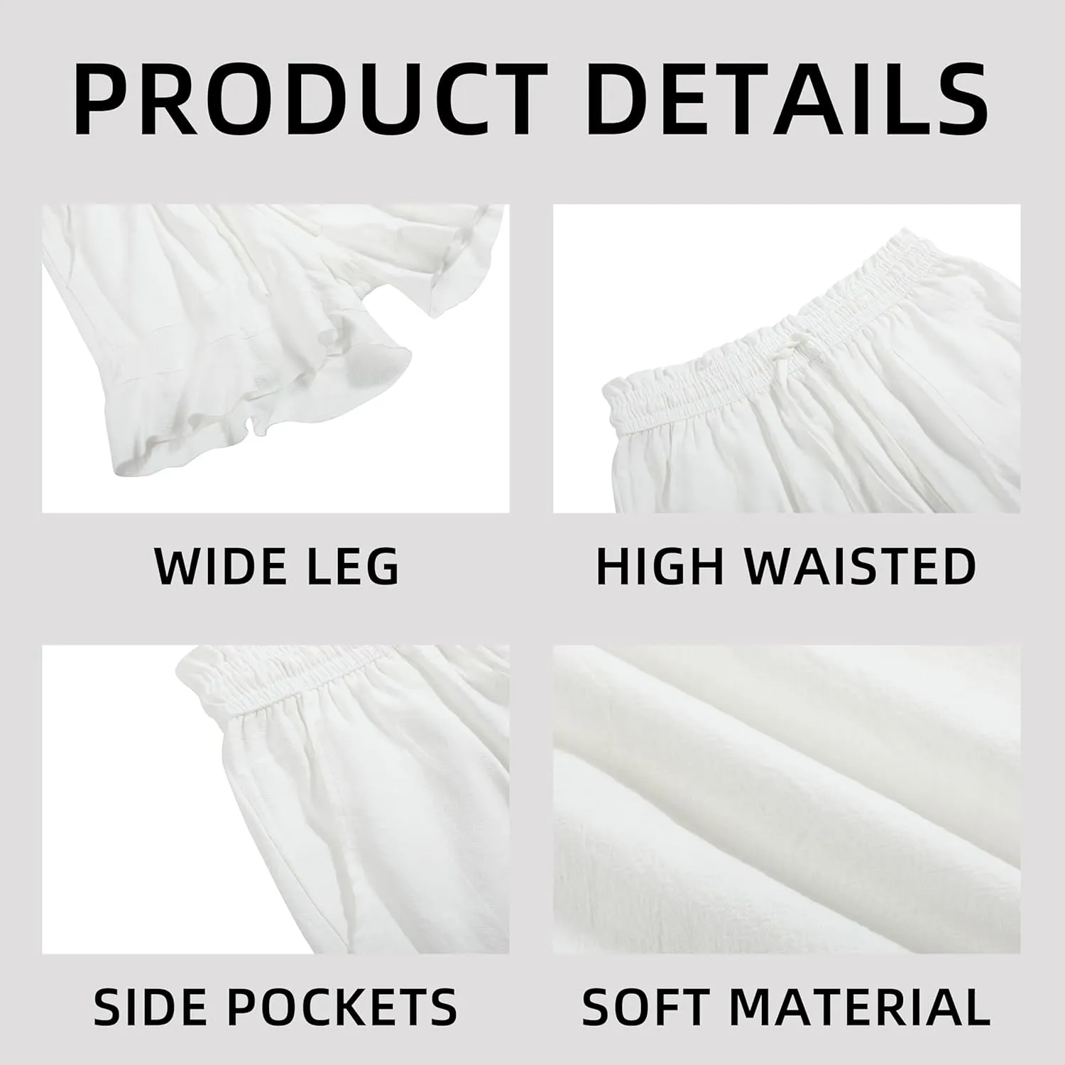 Womens Summer Linen Shorts Wide Leg High Waisted Ruffle Draswtring Beach Flowy Shorts with Pockets