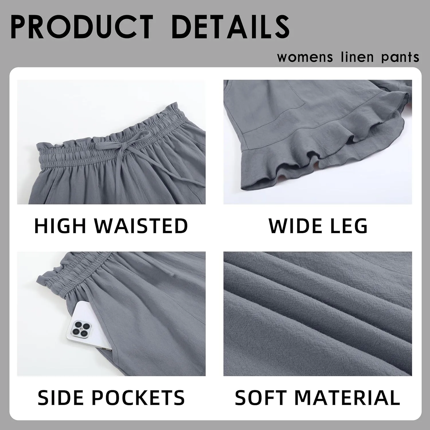 Womens Summer Linen Shorts Wide Leg High Waisted Ruffle Draswtring Beach Flowy Shorts with Pockets