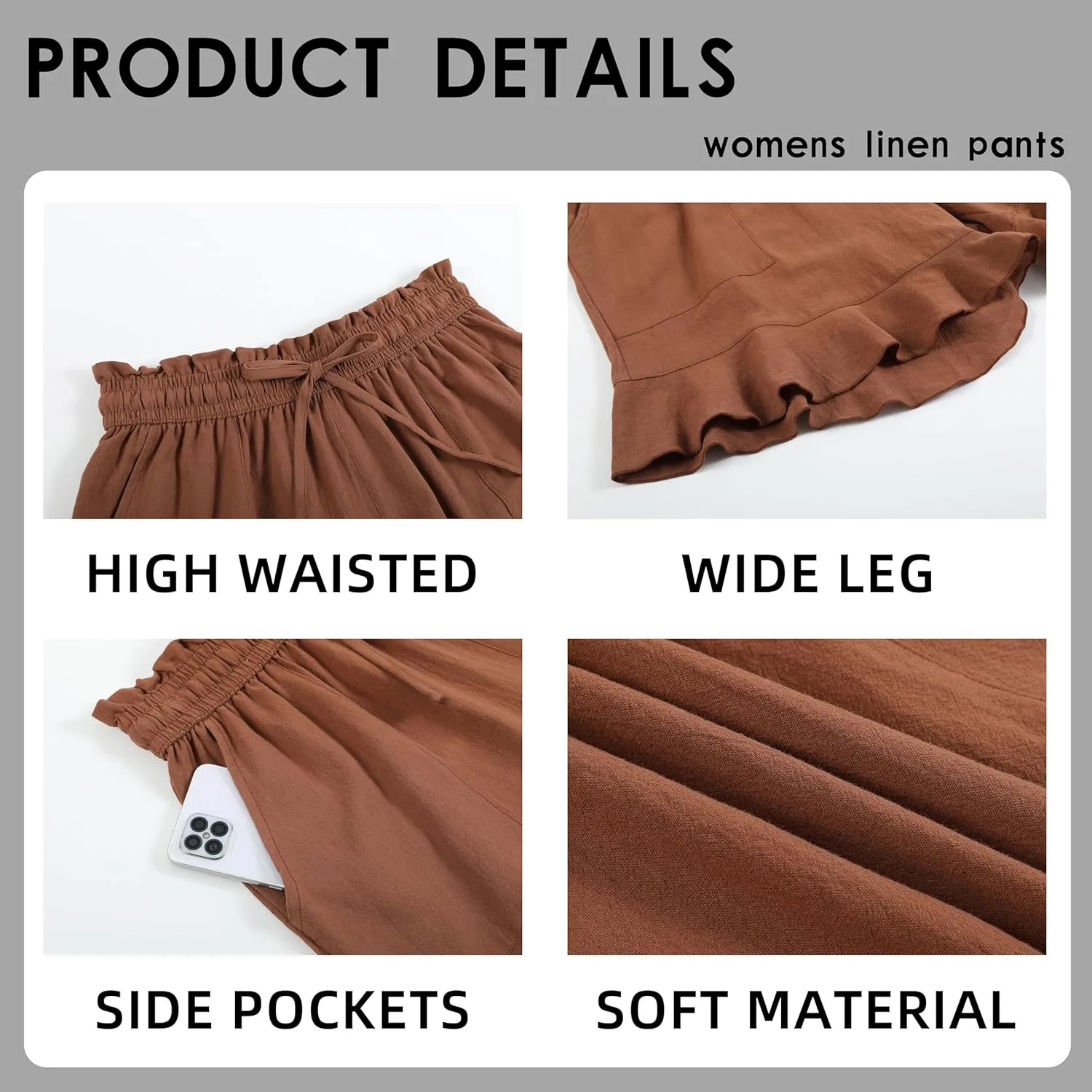 Womens Summer Linen Shorts Wide Leg High Waisted Ruffle Draswtring Beach Flowy Shorts with Pockets